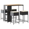 vidaXL 5-cz. zestaw mebli barowych z poduszkami, czarny polirattan