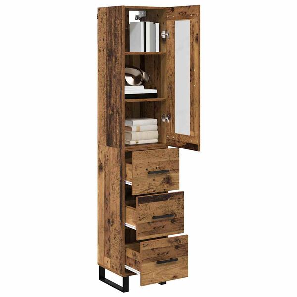 vidaXL Highboard z szufladą Stare drewno 34,5 x 34 x 180 cm