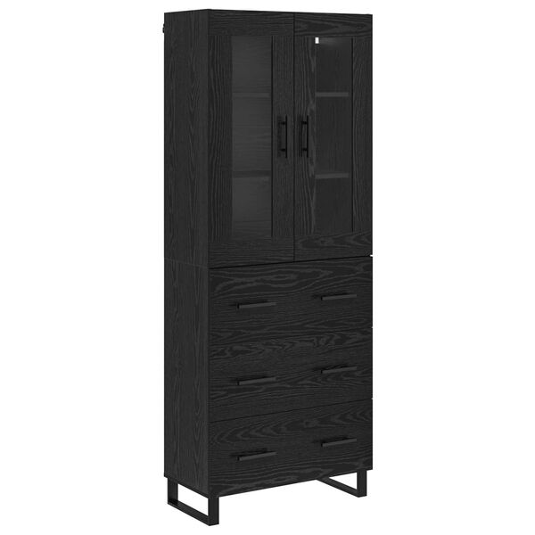 vidaXL Highboard 2 pcs Czarny Dąb Drewno inżynieryjne i szkło