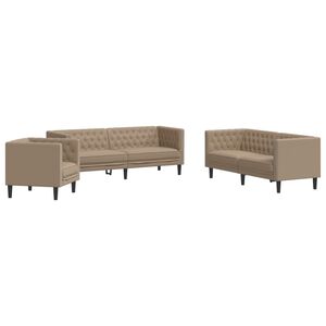 vidaXL 3-cz. zestaw wypoczynkowy Chesterfield, cappuccino, ekosk&oacute;ra
