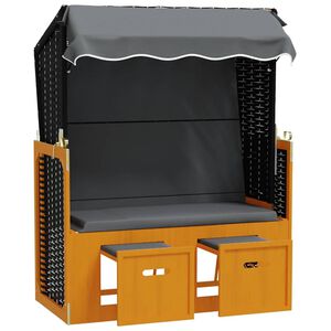 vidaXL Kosz plażowy z zadaszeniem, rattan PE i drewno, czarny/antracyt
