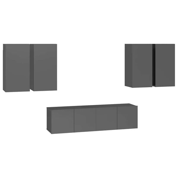 vidaXL 6-cz. zestaw szafek TV, wysoki połysk, szary