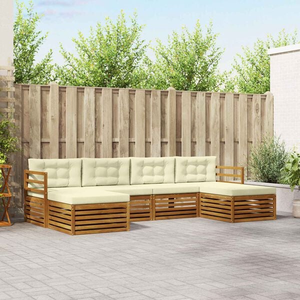 vidaXL Zestawy sof 6 pcs Naturalny i Kremowy Lite Drewno Akacji