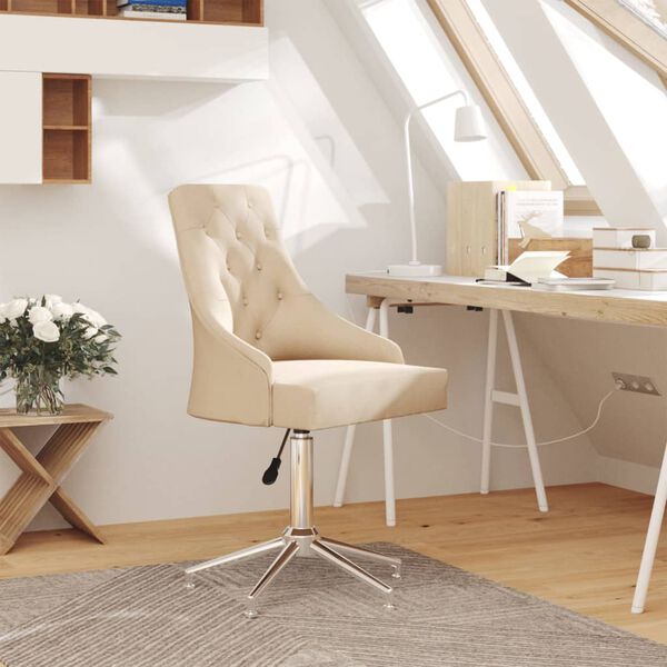 vidaXL Obrotowe krzesło stołowe, kremowe, obite tkaniną