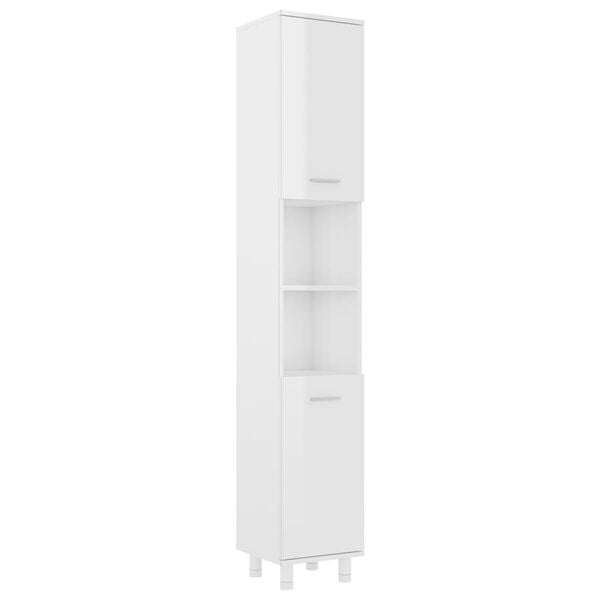 vidaXL Szafka łazienkowa, wysoki połysk, biała, 30x30x179 cm