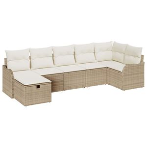vidaXL Zestaw Sof na Ogr&oacute;d z poduszką 7 pcs Beżowy Polirattan