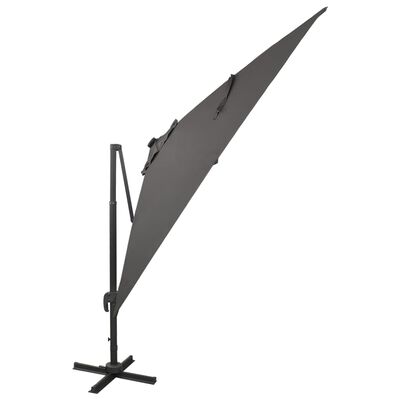 vidaXL Wiszący parasol z lampkami LED i słupkiem, antracytowy, 300 cm