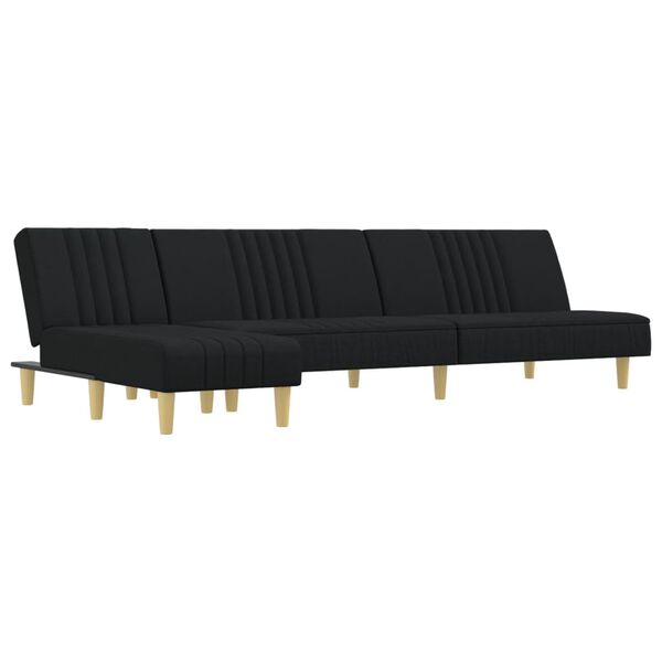 vidaXL Sofa rozkładana w kształcie L, czarna, 255x140x70 cm, tkanina