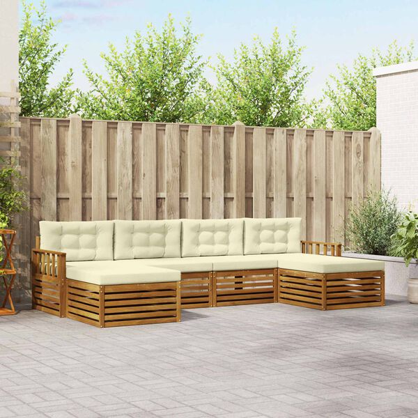 vidaXL Zestawy sof 6 pcs Naturalny i Kremowy Lite Drewno Akacji