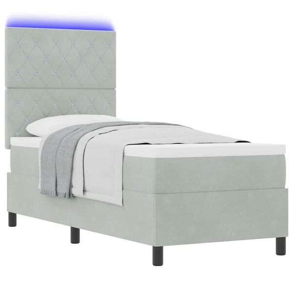 vidaXL Ł&oacute;żko z sprężyną LED z materacem Jasnoszary 80 x 200 cm tkanina