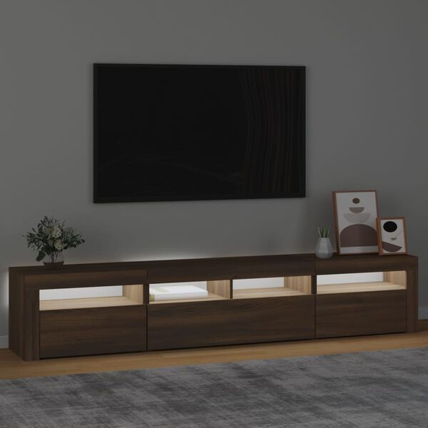 vidaXL Szafka pod TV z oświetleniem LED, brązowy dąb, 210x35x40 cm
