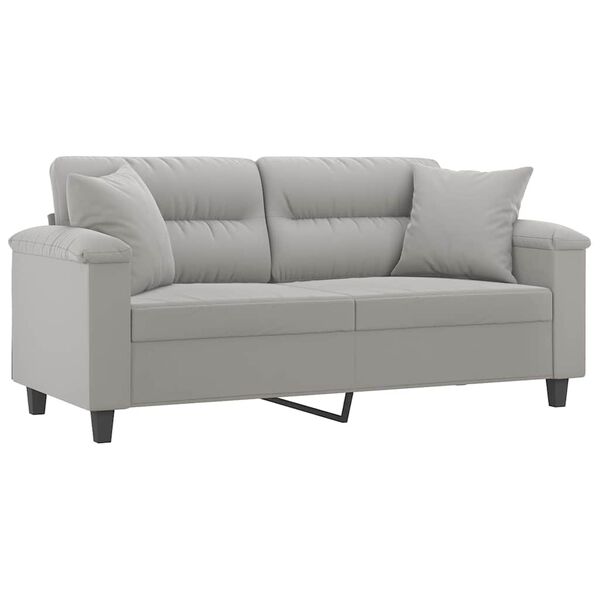 vidaXL 2-osobowa sofa z poduszkami, jasnoszara, 140 cm, mikrofibra
