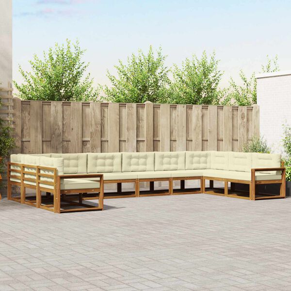 vidaXL Zestaw sof na zewnątrz z poduszką 10 pcs Naturalny i Kremowy