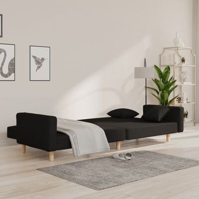 vidaXL 2-osobowa kanapa, 2 poduszki, czarna, tapicerowana tkaniną