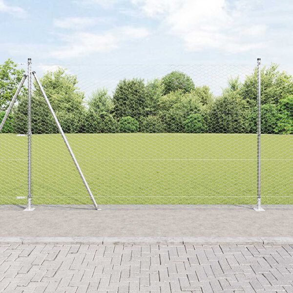 vidaXL Ogrodzenie z słupkami Srebrny 1.4 x 10 m Stal pokryta PCV