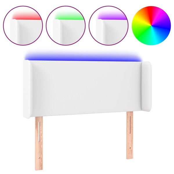 vidaXL Zagł&oacute;wek do ł&oacute;żka z LED, biały, 103x16x78/88 cm, sztuczna sk&oacute;ra