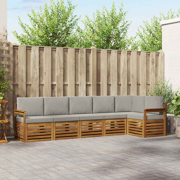 vidaXL Zestawy sof 6 pcs Naturalny i Jasny Szary Lite Drewno Akacji