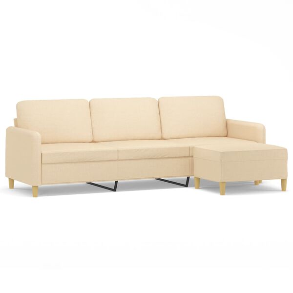 vidaXL 3-osobowa sofa z podn&oacute;żkiem, kremowa, 210 cm, tkaniną