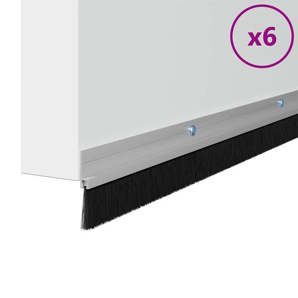 vidaXL Uszczelki z szczotką do drzwi na zatrzask 6 pcs Srebrny 100 cm