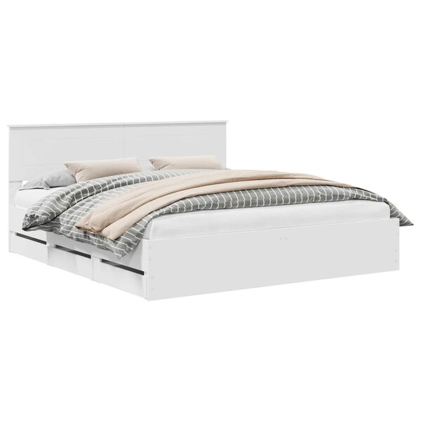 vidaXL Ramka ł&oacute;żka z szufladą Biały 200 x 200 cm Drewno inżynieryjne