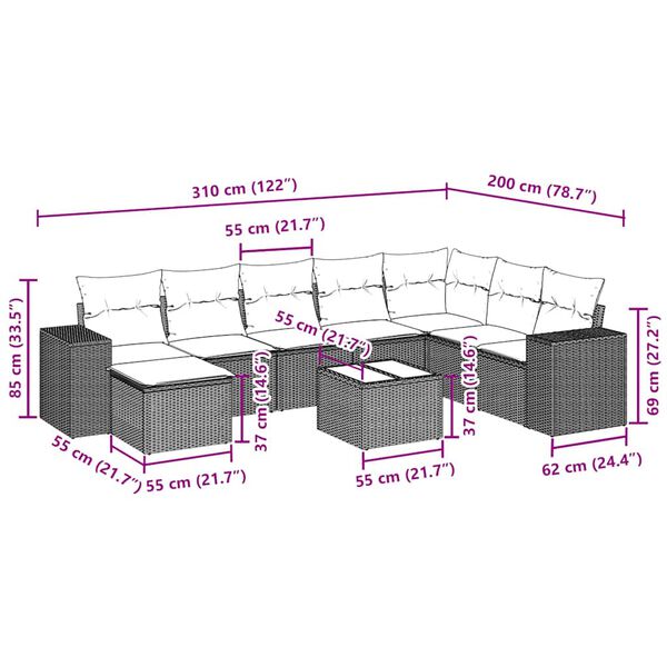 vidaXL 9-cz. zestaw wypoczynkowy do ogrodu, z poduszkami, czarny