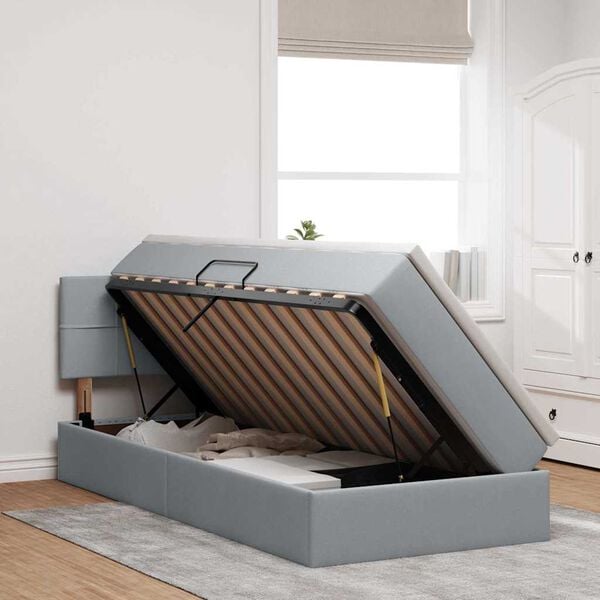 vidaXL Ł&oacute;żko z miejscem na przechowywanie i LED Jasnoszary 90 x 190 cm