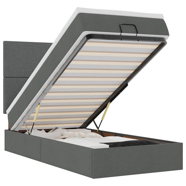 vidaXL Ł&oacute;żko otomana z materacem i LED, ciemnoszary, 90x200 cm tkanina