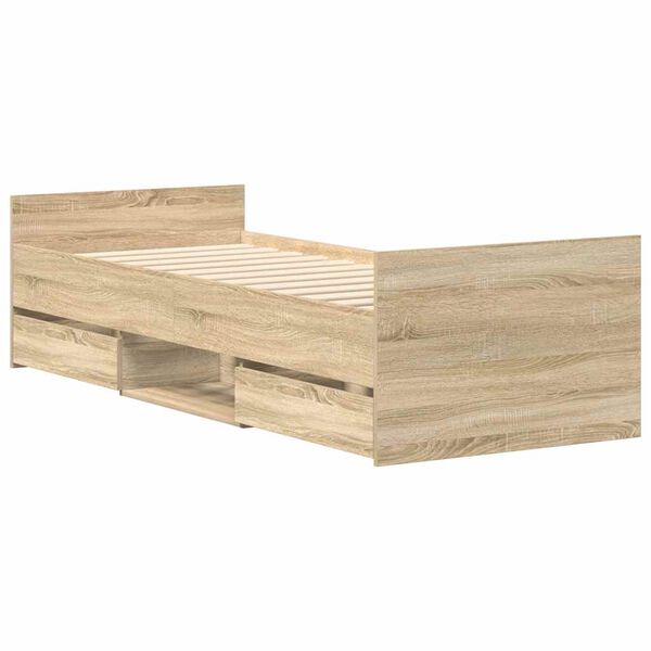 vidaXL Rama łóżka z wezgłowiem i zanóżkiem, dąb sonoma, 100x200 cm