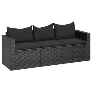vidaXL 3-osobowa sofa ogrodowa z poduszkami, czarna, polirattan