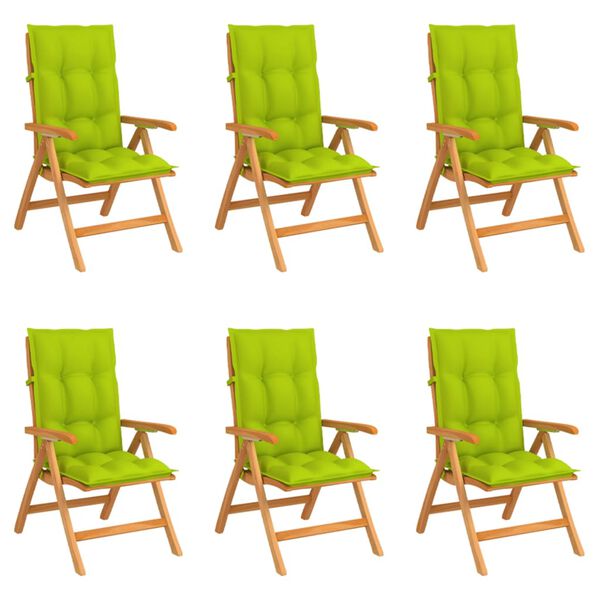 vidaXL Rozkładane krzesła ogrodowe z poduszkami, 6 szt., drewno tekowe
