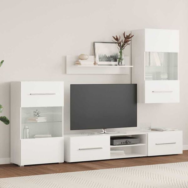 vidaXL 5-cz. zestaw mebli do salonu, oświetlenie LED, biały