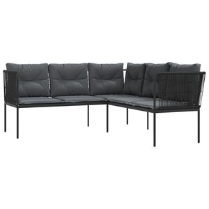 vidaXL Narożna sofa ogrodowa z poduszkami, czarna, stal i textilene