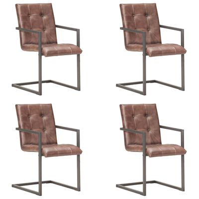 vidaXL Krzesła stołowe, wspornikowe, 4 szt., brąz, skóra naturalna