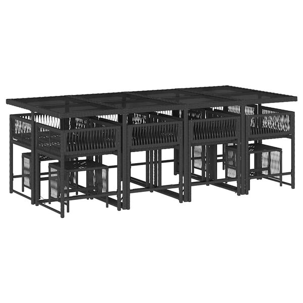 vidaXL 13-cz. zestaw mebli do ogrodu, poduszki, czarny, rattan PE