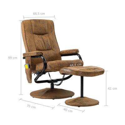 vidaXL Fotel masujący z podnóżkiem, brązowy, sztuczna skóra zamszowa