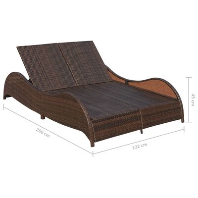 vidaXL Podwójny leżak z poduszką, polirattan, brązowy