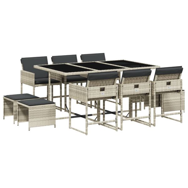 vidaXL 11-cz. zestaw mebli do ogrodu z poduszkami jasnoszary rattan PE