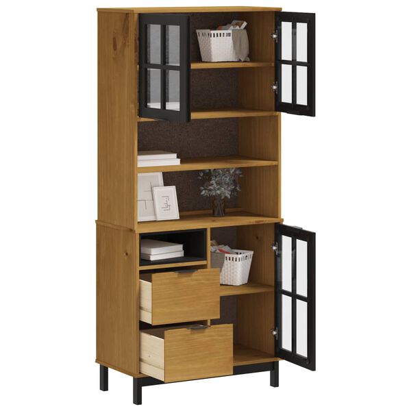 vidaXL Kredens z przeszklonymi drzwiami FLAM 80x40x180 cm, lita sosna