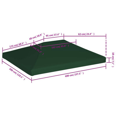 vidaXL Zadaszenie altany ogrodowej, 310 g/m², 4 x 3 m, zielone