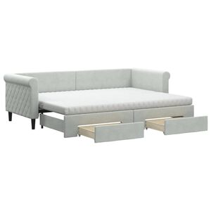 vidaXL Sofa rozsuwana z szufladami, jasnoszara, 80x200 cm, aksamit