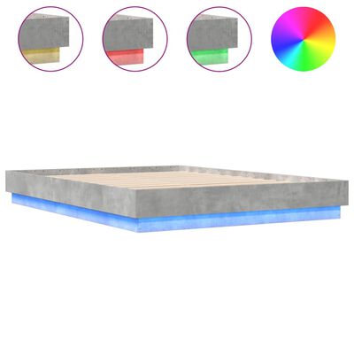 vidaXL Rama łóżka z oświetleniem LED, szarość betonu, 120x200 cm