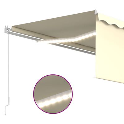 vidaXL Ręcznie zwijana markiza z zasłoną i LED, 4x3 m, kremowa