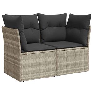 vidaXL Sofa ogrodowa z poduszkami, 2-osobowa, jasnoszara, polirattan