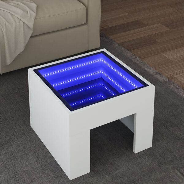 vidaXL Stolik kawowy z LED Infinity, biały, 40x40x30 cm