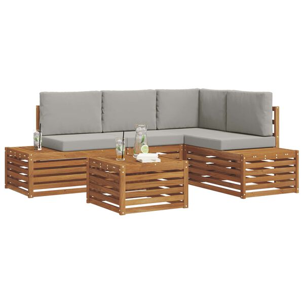 vidaXL Zestaw sof na zewnątrz 5 Sztuka Naturalny i Jasny Szary