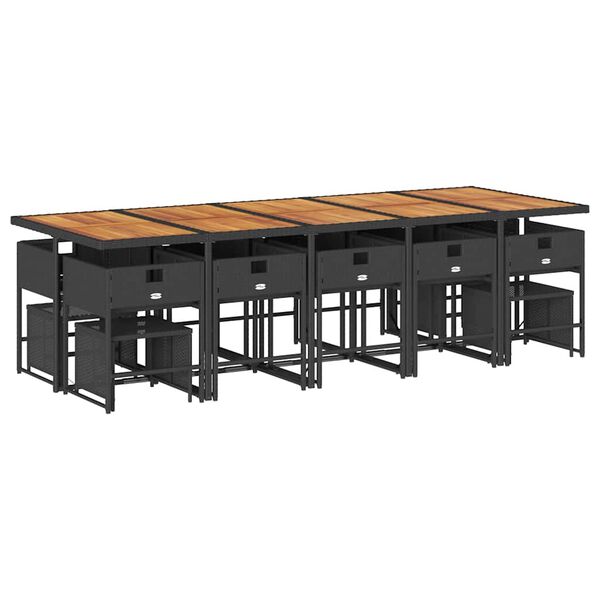 vidaXL 15-cz. zestaw mebli ogrodowych z poduszkami, czarny, rattan PE