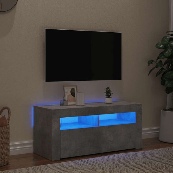 vidaXL Szafka TV z oświetleniem LED, szarość betonu, 90x35x40 cm