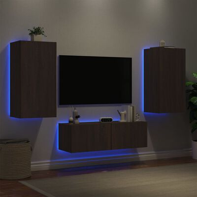 vidaXL 3-cz. zestaw mebli TV z oświetleniem LED, brązowy dąb