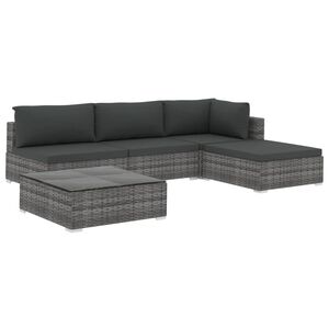 vidaXL 5-cz. zestaw wypoczynkowy do ogrodu, poduszki, rattan PE, szary
