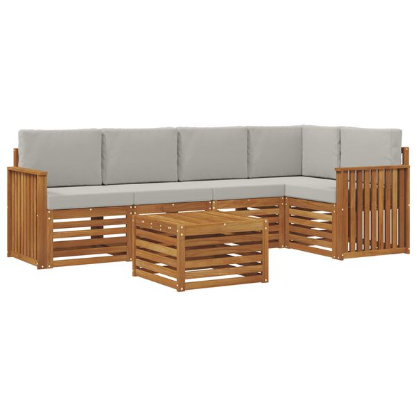 vidaXL Zestawy sof 6 pcs Naturalny i Jasny Szary Lite Drewno Akacji